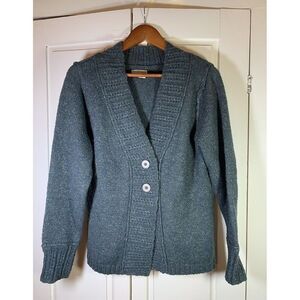 Royal Robbins Sweater Women Large Chunky Knit‎ Cardigan Cozy Gray Smoky Teal